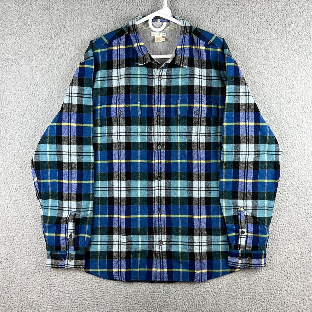 Carbon 2 Cobalt Shirt Jacket Mens XL Blue‎ Green Plaid Flannel Lined Shacket